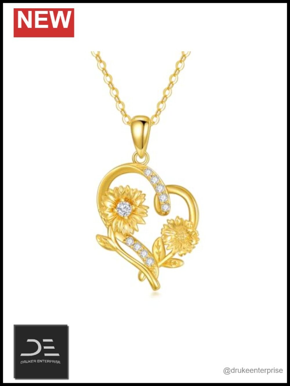 14K Real Gold Sunflower Pendant Necklace for Women You Are My Sunshine